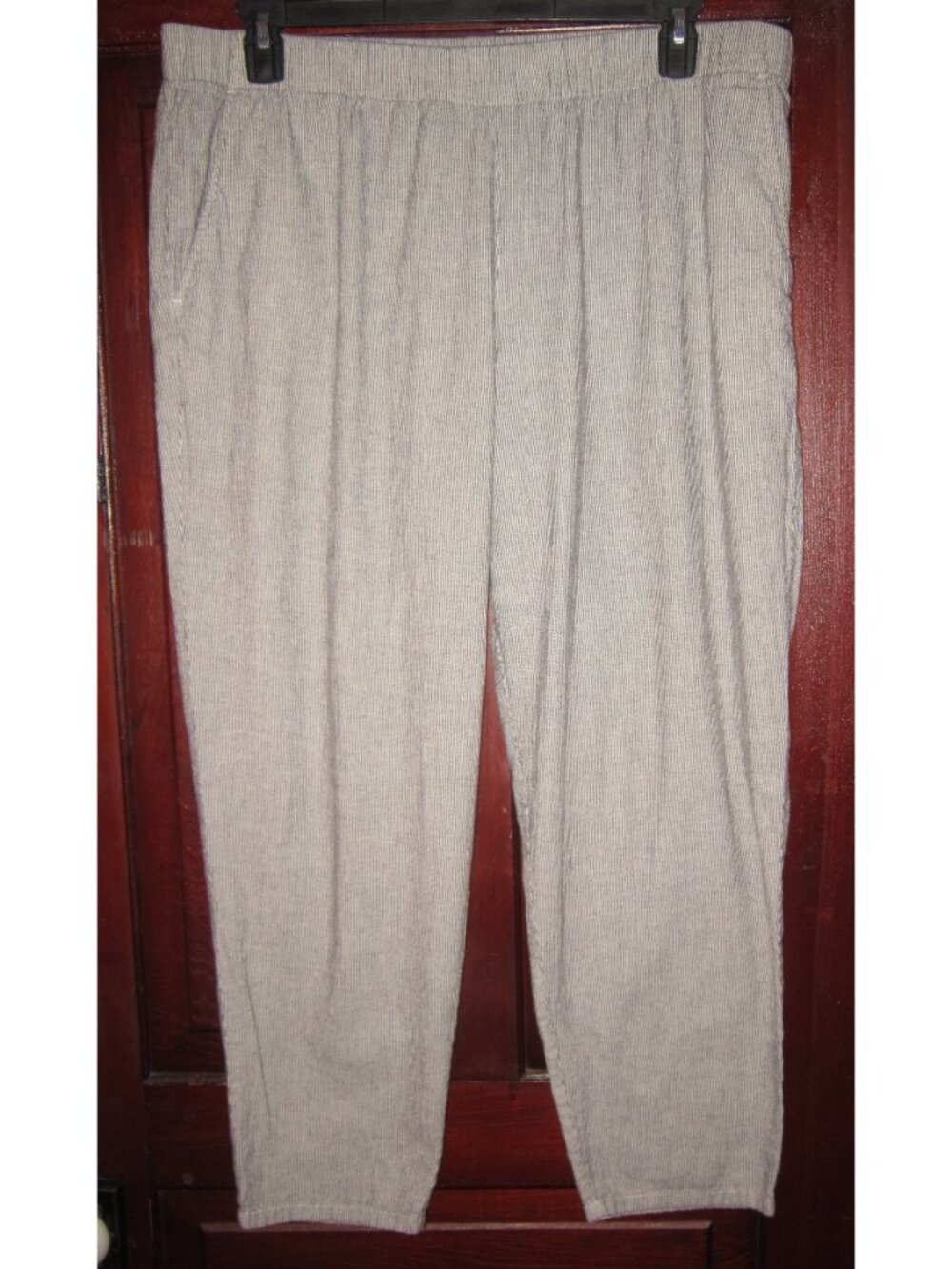 Eileen Fisher Size XL Pants Organic Cotton Linen Striped Pull On Elastic Pockets